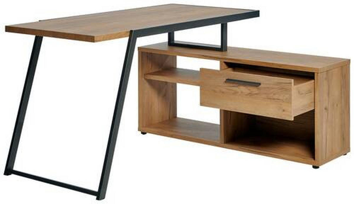 ECKSCHREIBTISCH 140/120/75 cm  in Eichefarben  - Eichefarben/Anthrazit, KONVENTIONELL, Holzwerkstoff/Metall (140/120/75cm) - Novel