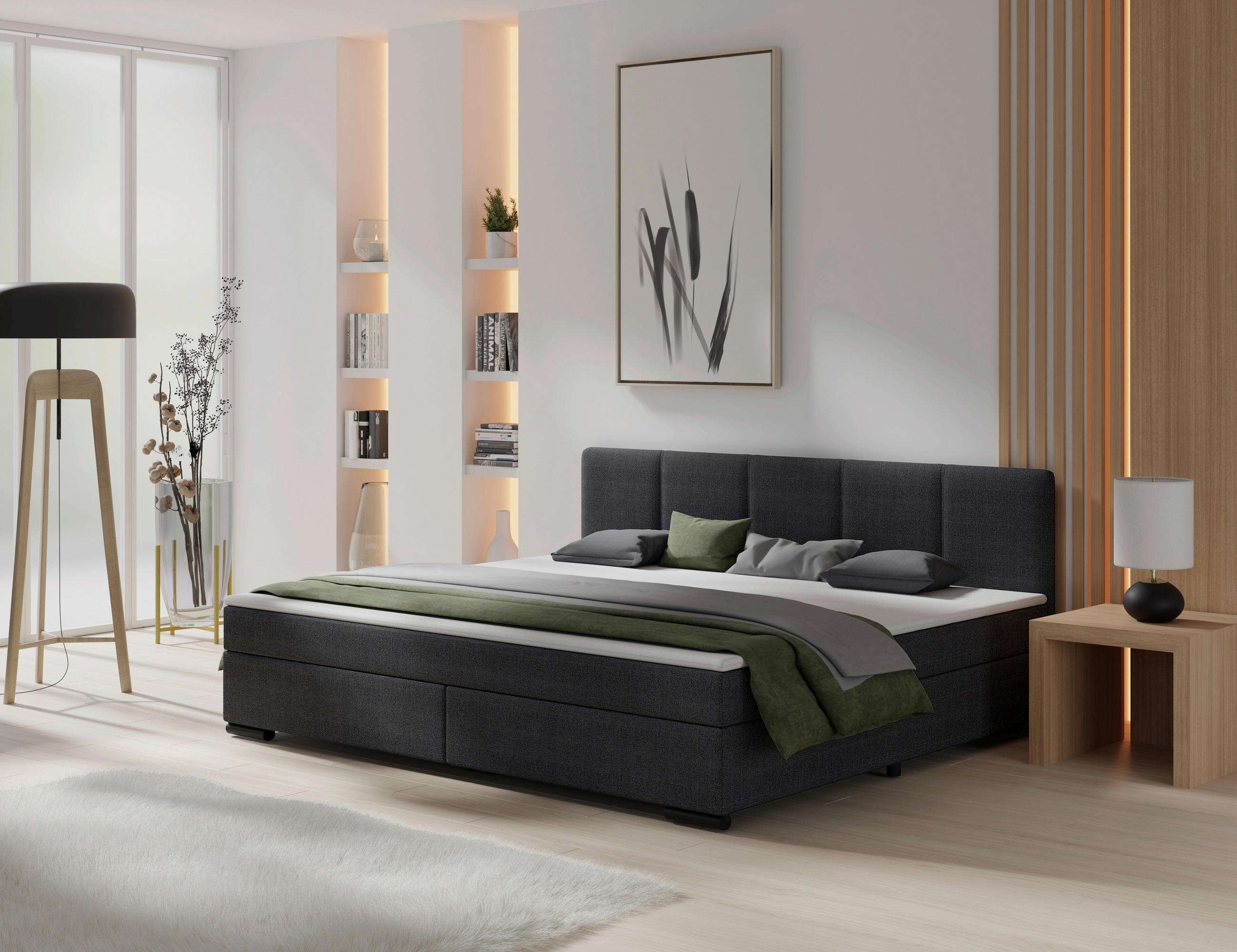 BOXSPRINGBETT 240/200 cm  in Anthrazit  - Anthrazit/Schwarz, MODERN, Karton/Holz (240/200cm) - MID.YOU