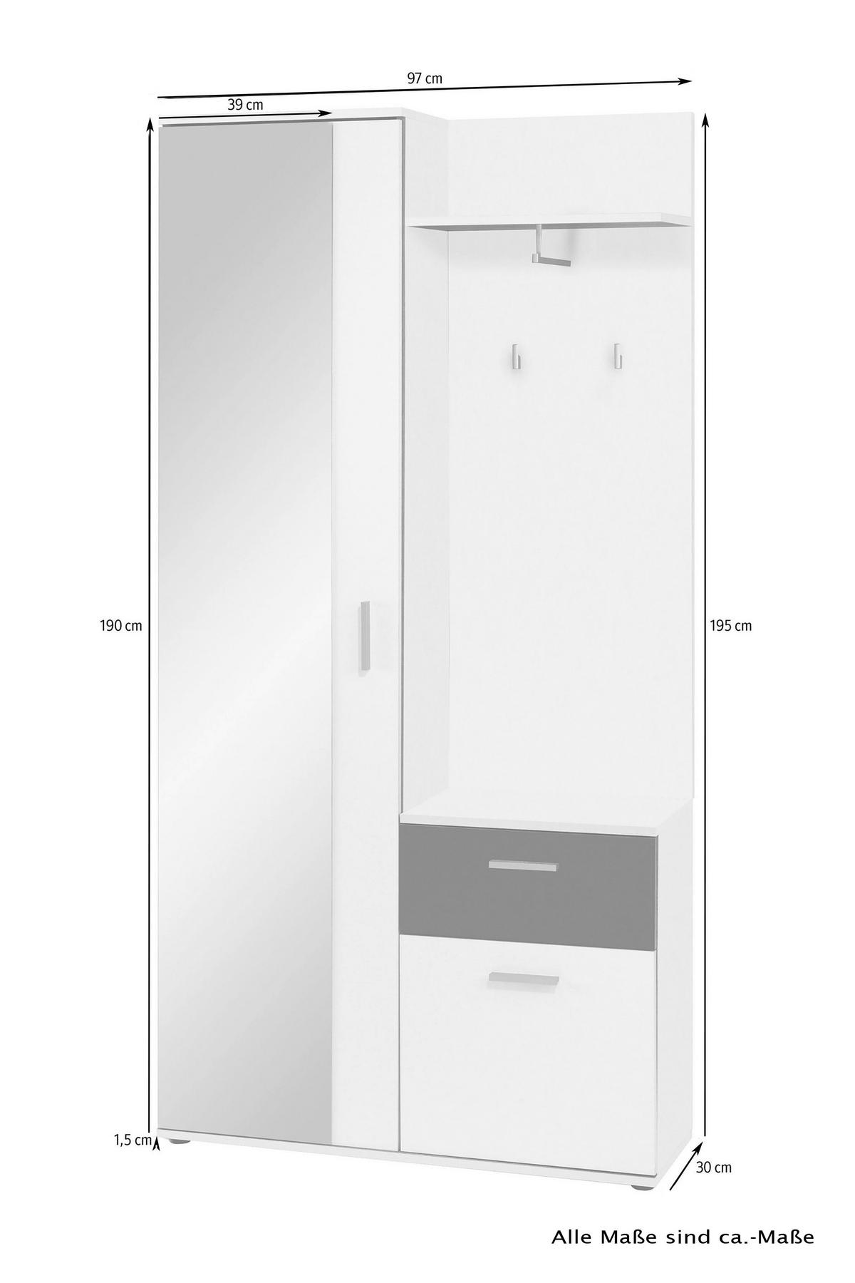 GARDEROBE  in 97/195/30 cm  - Schwarz/Weiß, MODERN, Holzwerkstoff (97/195/30cm) - MID.YOU