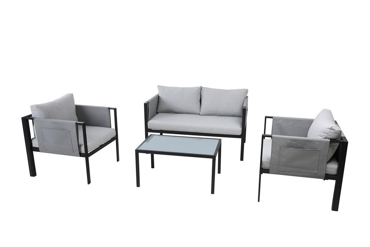 GARTENSET 4-teilig  - Schwarz/Grau, Design, Glas/Kunststoff - Livetastic