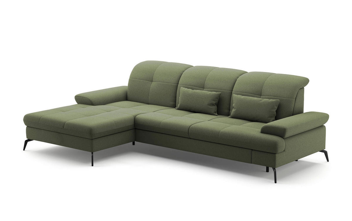 ECKSOFA in Flachgewebe Olivgrün  - Schwarz/Olivgrün, Konventionell, Textil/Metall (185/279cm) - Sit & More