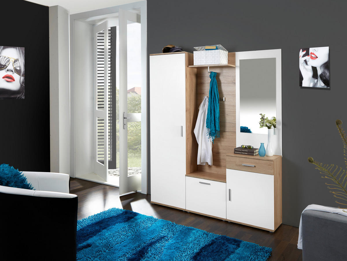 GARDEROBE 5-teilig  in 150/190/29 cm  - Eichefarben/Weiß, MODERN, Glas/Holzwerkstoff (150/190/29cm) - MID.YOU