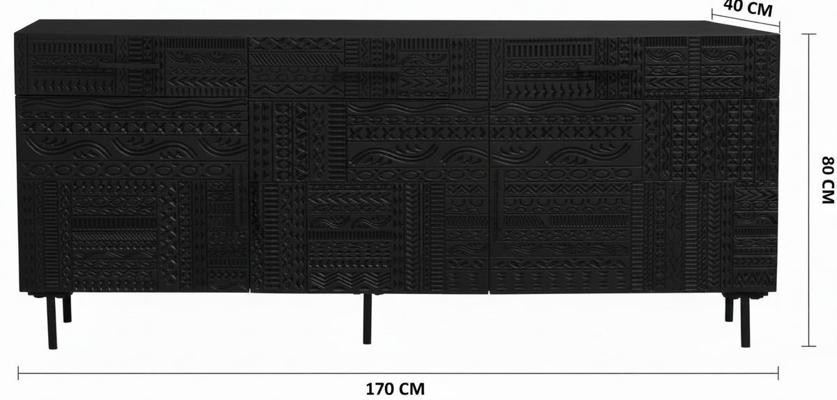 SIDEBOARD  170/80/40 cm 3 Schublade(n)  - Schwarz, LIFESTYLE, Holz/Metall (170/80/40cm) - Landscape