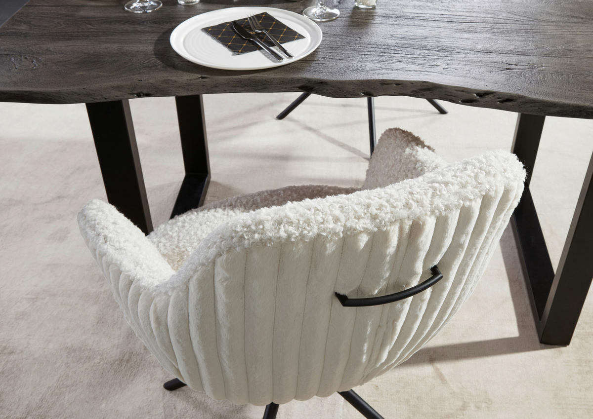ARMLEHNSTUHL  in Eisen Plüsch, Teddystoff  - Beige/Schwarz, LIFESTYLE, Textil/Metall (65/68/90cm) - home24
