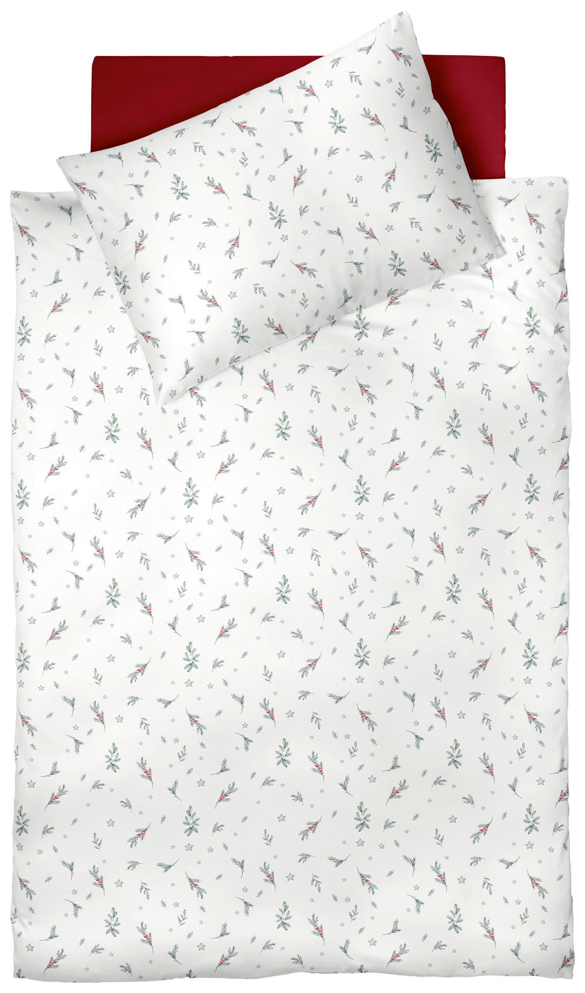 POVLEČENÍ, flanel, červená, bílá, tmavě zelená, 140/200 cm - bílá/tmavě zelená, Basics, textil (140/200cm) - Fleuresse