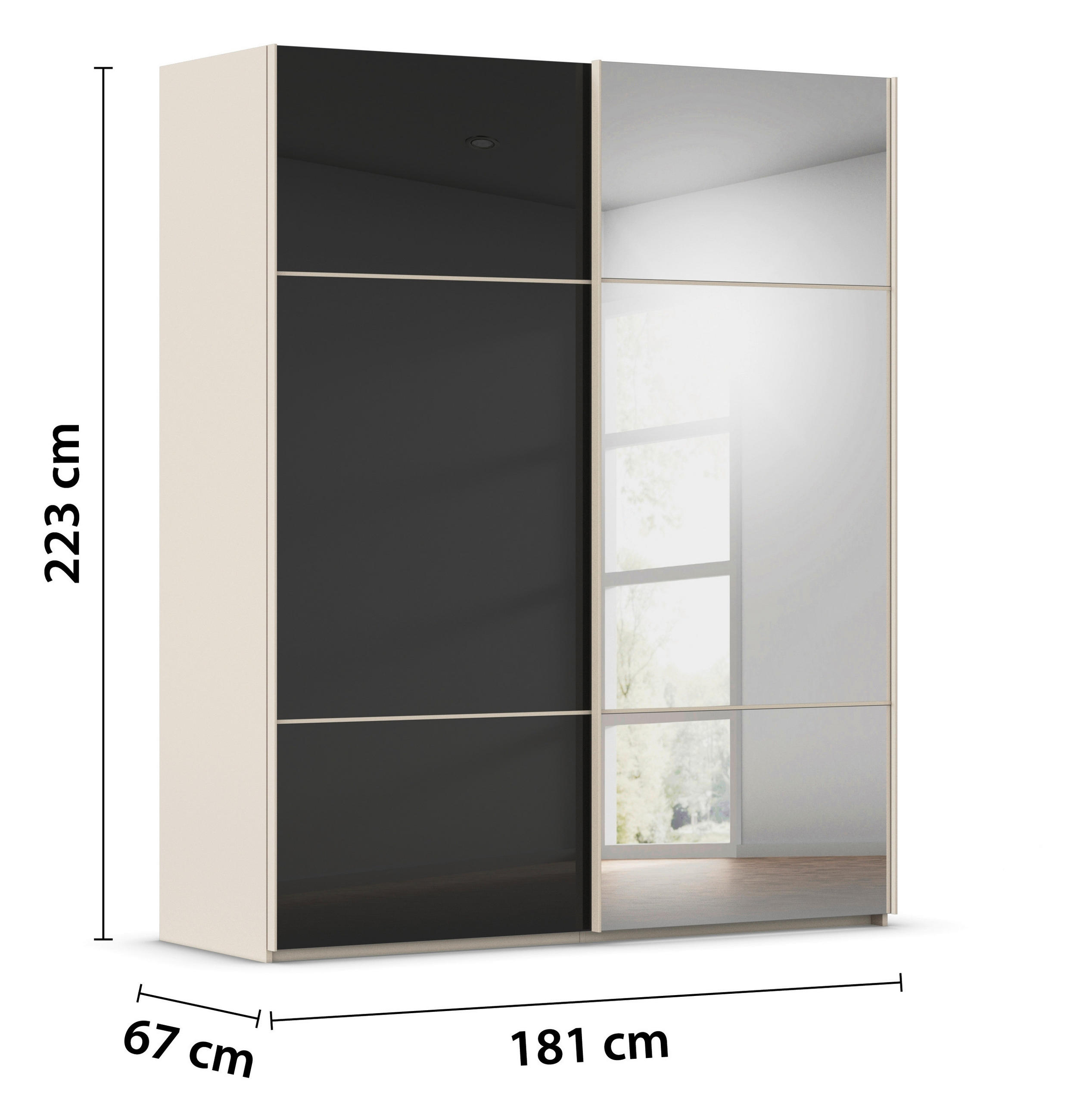SCHWEBETÜRENSCHRANK 181/223/68 cm,  in Schwarz, Champagner, 2 Tür(en)  - Champagner/Schwarz, KONVENTIONELL, Glas/Holzwerkstoff (181/223/68cm) - Novel