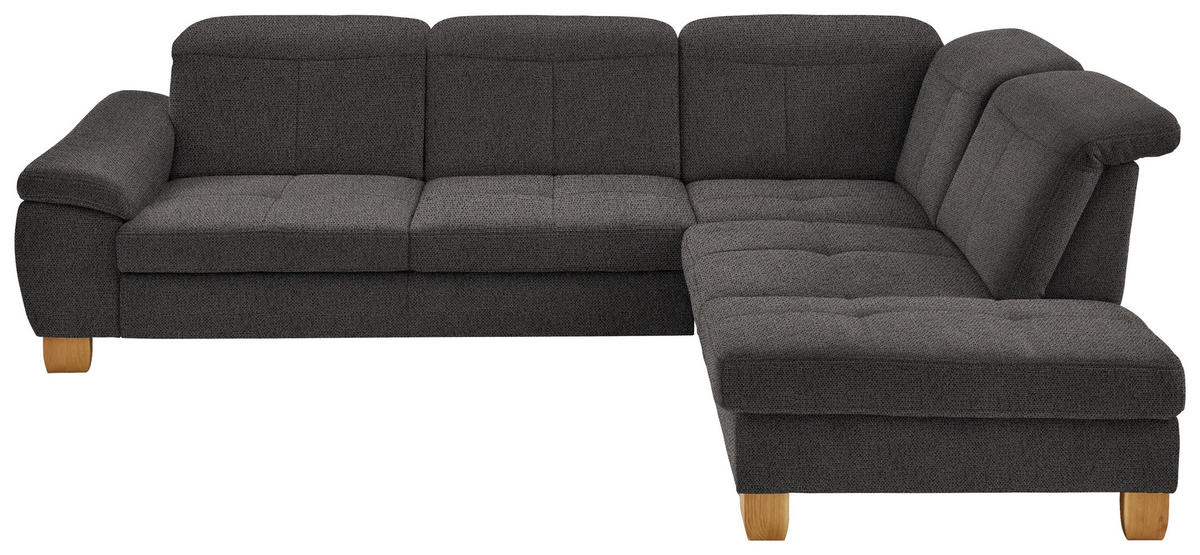 ECKSOFA in Flachgewebe Dunkelbraun  - Wildeiche/Dunkelbraun, Natur, Holz/Textil (301/243cm) - Voleo