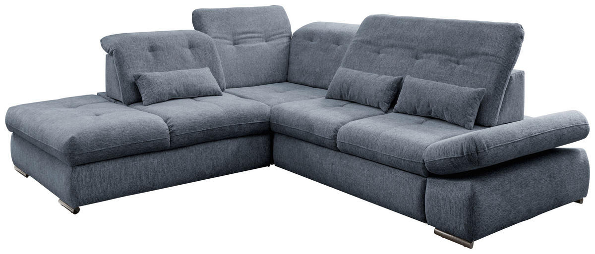 ECKSOFA Hellblau Chenille  - Chromfarben/Hellblau, Design, Textil/Metall (254/280cm) - Livetastic