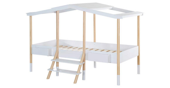 HAUSBETT 90/200 cm,  in Weiß, Kieferfarben, Leiter, Lattenrost  - Weiß/Kieferfarben, Basics, Holz (90/200cm) - Xora