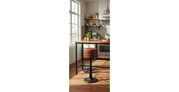 BARHOCKER Echtleder Braun, Schwarz Eisen Lederauswahl  - Schwarz/Braun, LIFESTYLE, Leder/Metall (36/78/36cm) - Landscape
