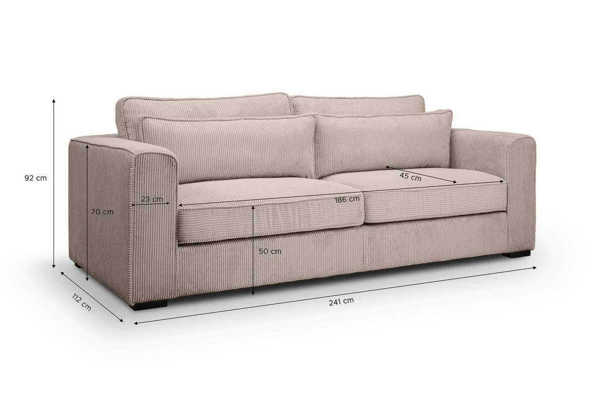 3-SITZER-SOFA ALMERA Cord Beigebraun  - Beigebraun/Schwarz, Basics, Holz/Textil (241/92/112cm) - MID.YOU