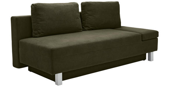 SCHLAFSOFA mit Stoffauswahl, Schlafen auf Sitzhöhe, Armteil rechts Flachgewebe Dunkelgrün - Chromfarben/Dunkelgrün, Design, Holz/Textil (205/77-93/99cm) - Novel