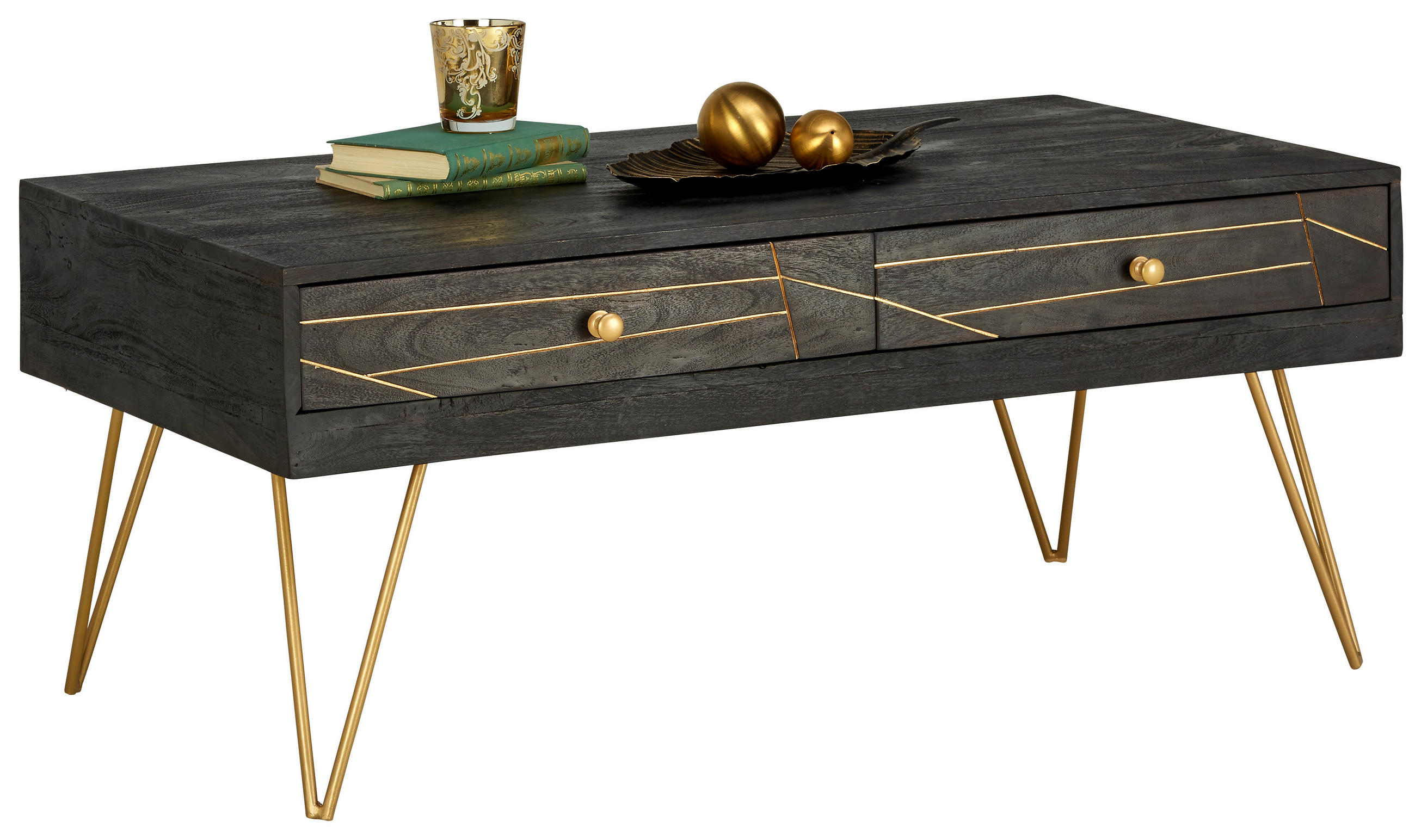 MĂSUȚĂ DE CAFEA lemn 115/60/48 cm   - auriu/negru, Trend, metal/lemn (115/60/48cm) - Carryhome