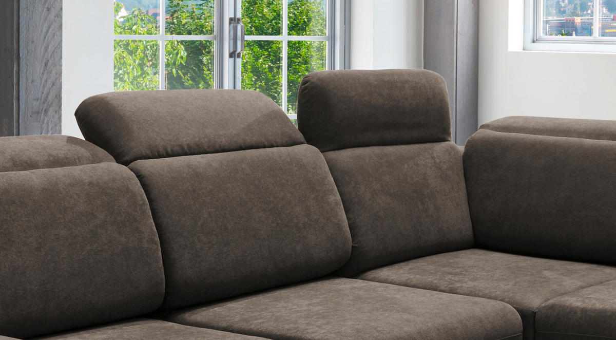 ECKSOFA in Mikrofaser Dunkelbraun  - Chromfarben/Dunkelbraun, Design, Textil/Metall (283/228cm) - Livetastic