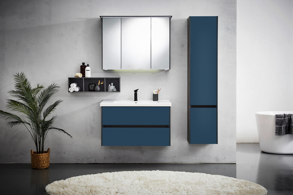 BADEZIMMER  in 92 cm  - Blau/Dunkelgrau, KONVENTIONELL, Glas/Keramik (92cm) - Dieter Knoll