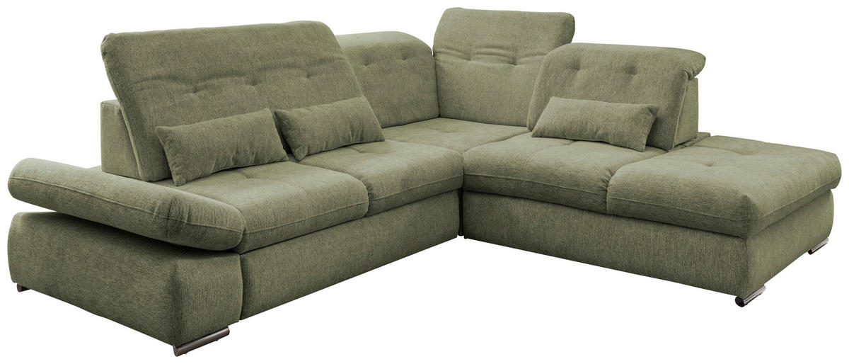 ECKSOFA in Chenille Grün  - Chromfarben/Grün, Design, Textil/Metall (280/254cm) - Livetastic