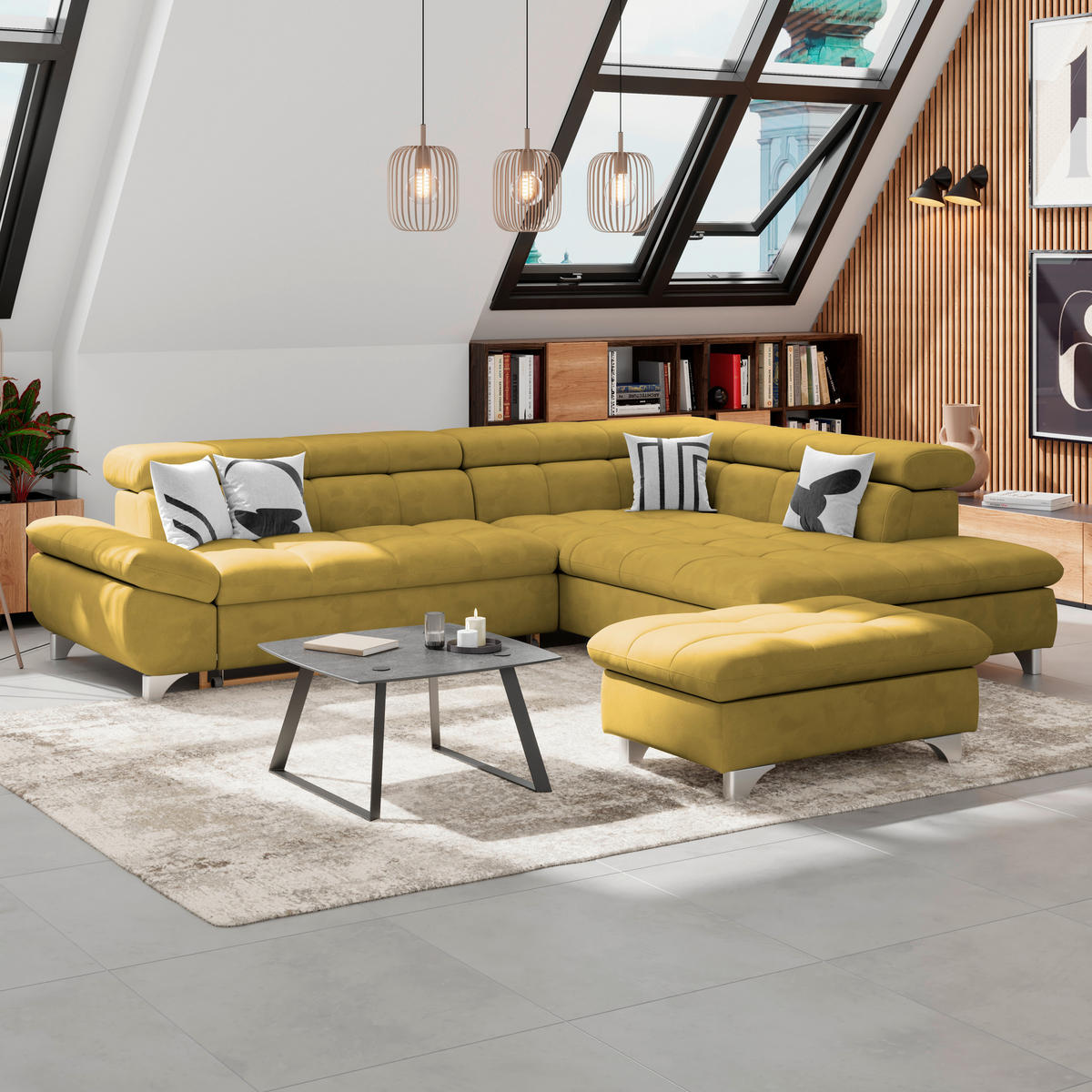 HOCKER Chenille Senfgelb  - Chromfarben/Senfgelb, KONVENTIONELL, Textil/Metall (108/46/108cm) - Livetastic