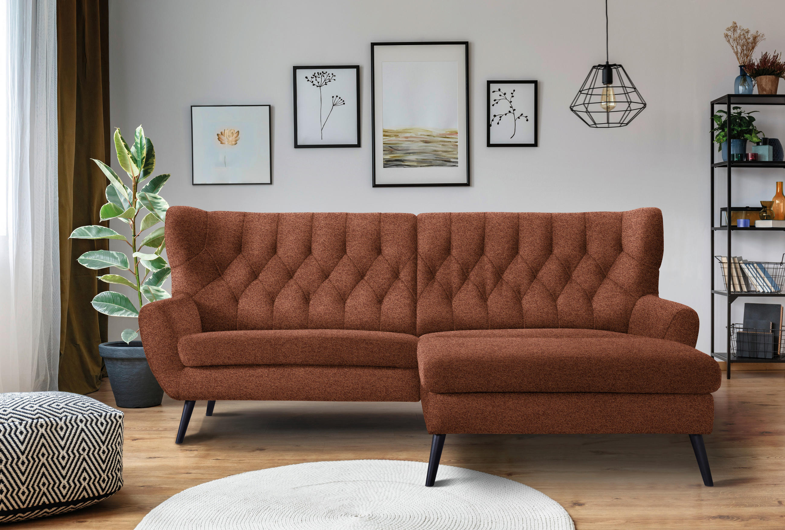 ECKSOFA in Flachgewebe Rostfarben  - Rostfarben/Schwarz, Design, Holz/Textil (237/165cm) - Stylife