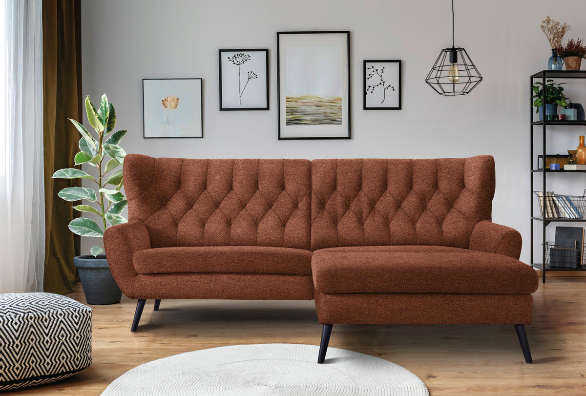 ECKSOFA in Flachgewebe Rostfarben  - Rostfarben/Schwarz, Design, Holz/Textil (237/165cm) - Stylife