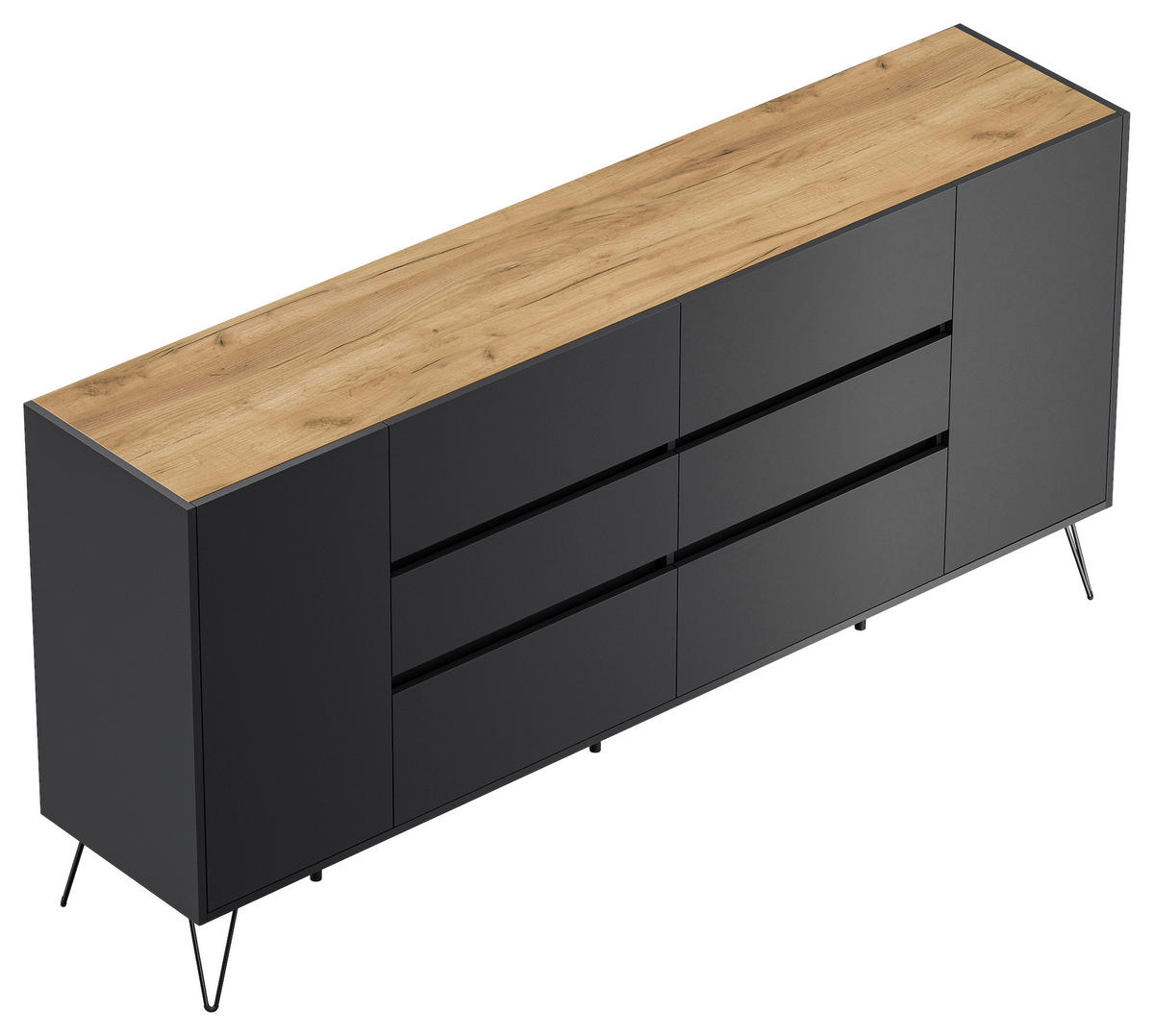 SIDEBOARD Posseik Industrial 199/93,6/42 cm 6 Schublade(n)  - Eichefarben/Graphitfarben, Design, Holzwerkstoff/Metall (199/93,6/42cm) - P & B