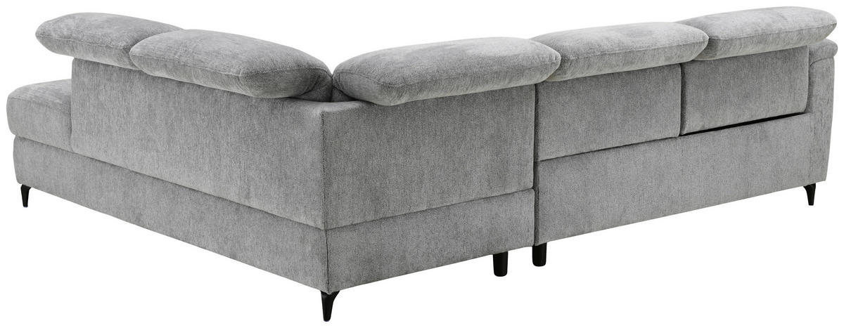 ECKSOFA Grau Chenille Relaxfunktion, Kopfteilverstellung, Stauraum  - Schwarz/Grau, Design, Textil/Metall (266/220cm) - Xora