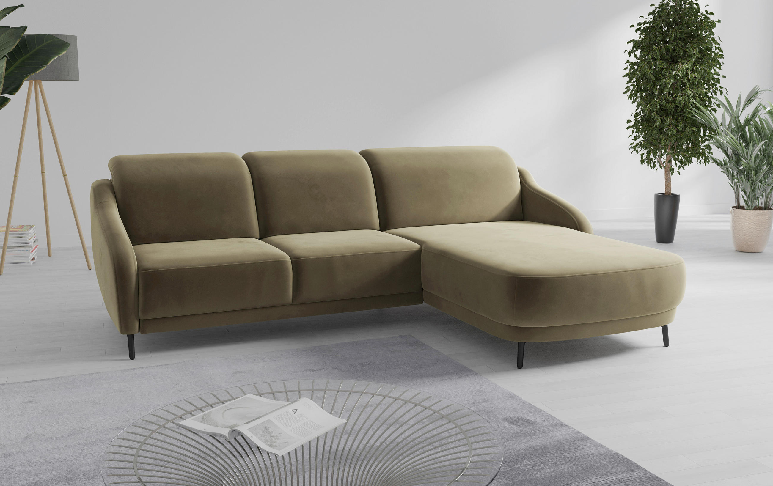 ECKSOFA BLUES V Olivgrün Samt  - Schwarz/Olivgrün, MODERN, Textil/Metall (271/191cm) - Sit & More