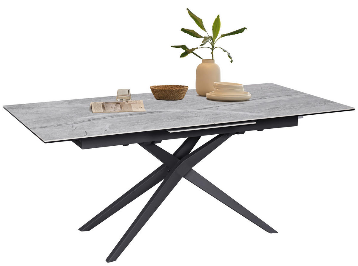 MASĂ din metal, sticlă, ceramică 180-230/90/76 cm   - negru/gri, Design, ceramică/sticlă (180-230/90/76cm) - Novel