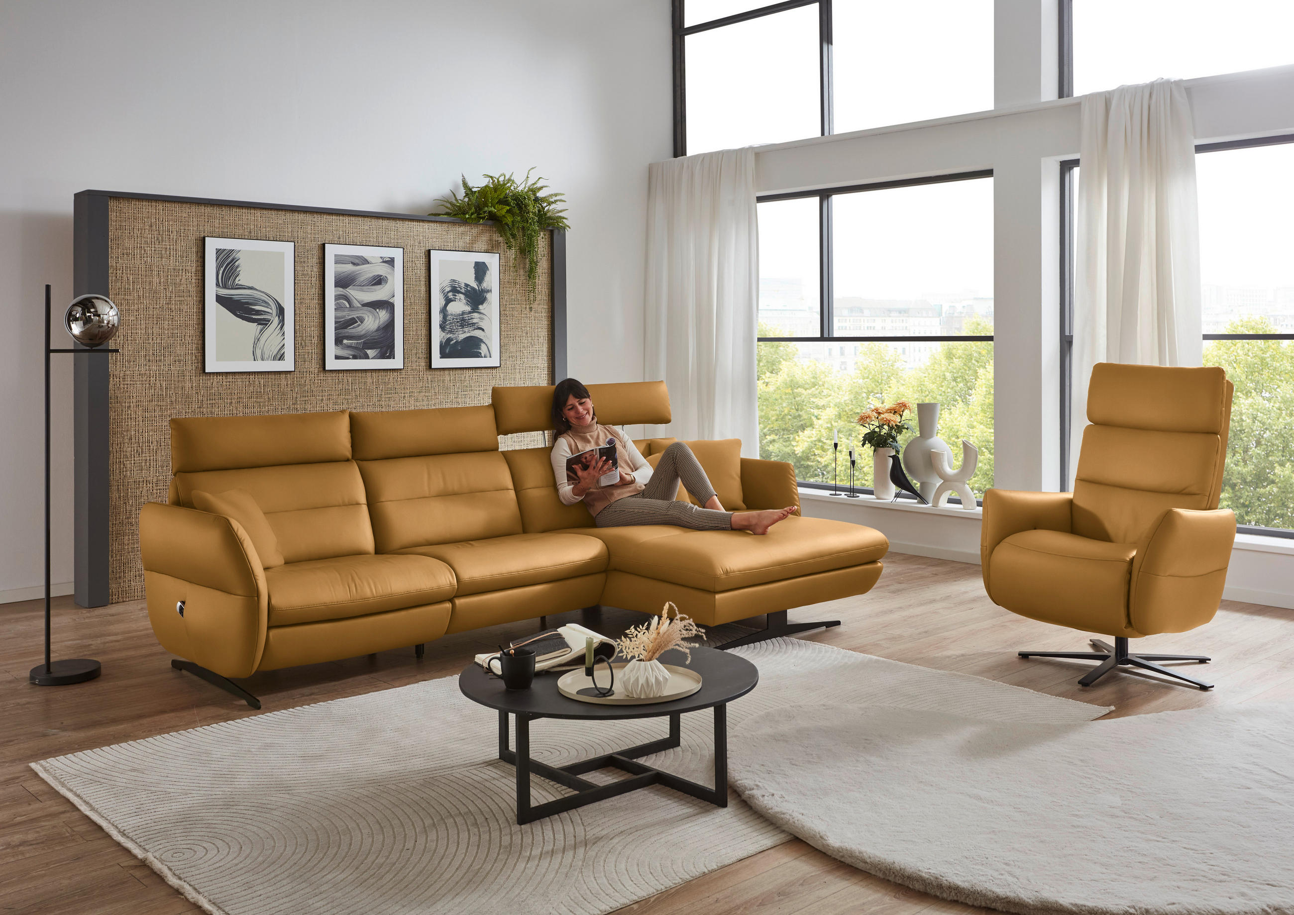 RELAXSESSEL in Leder Currygelb  - Currygelb/Schwarz, Design, Leder/Metall (82/119/85cm) - Dieter Knoll