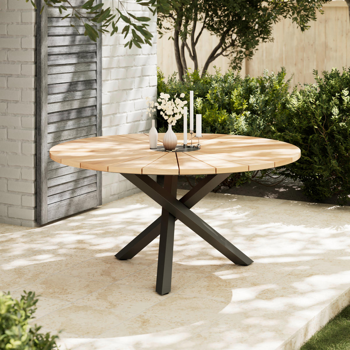 GARTENTISCH  - Schwarz/Naturfarben, MODERN, Holz/Metall (150/75/150cm) - Ambia Garden