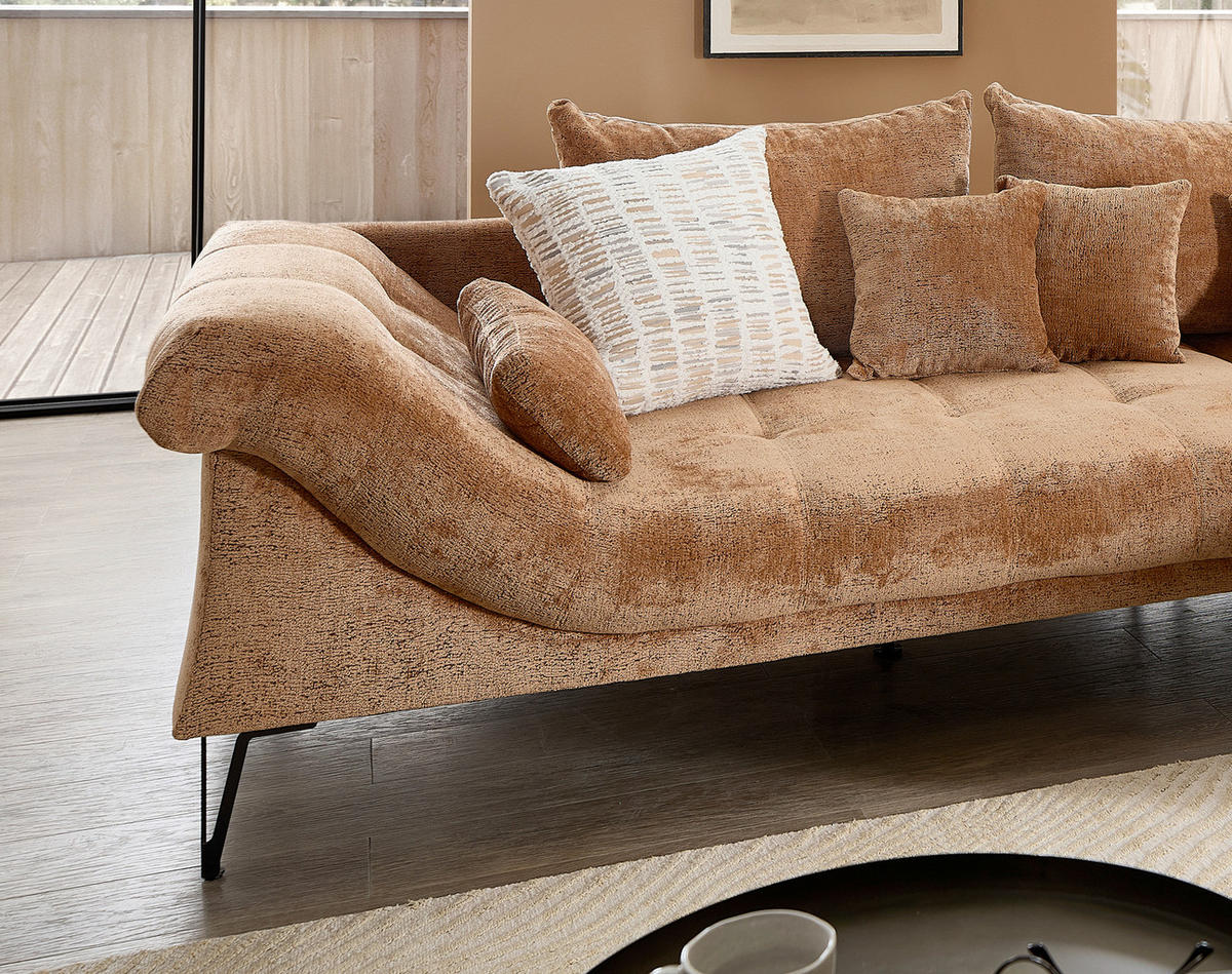 ECKSOFA Chenille Koralle  - Koralle/Schwarz, Konventionell, Textil/Metall (310/192cm) - Livetastic