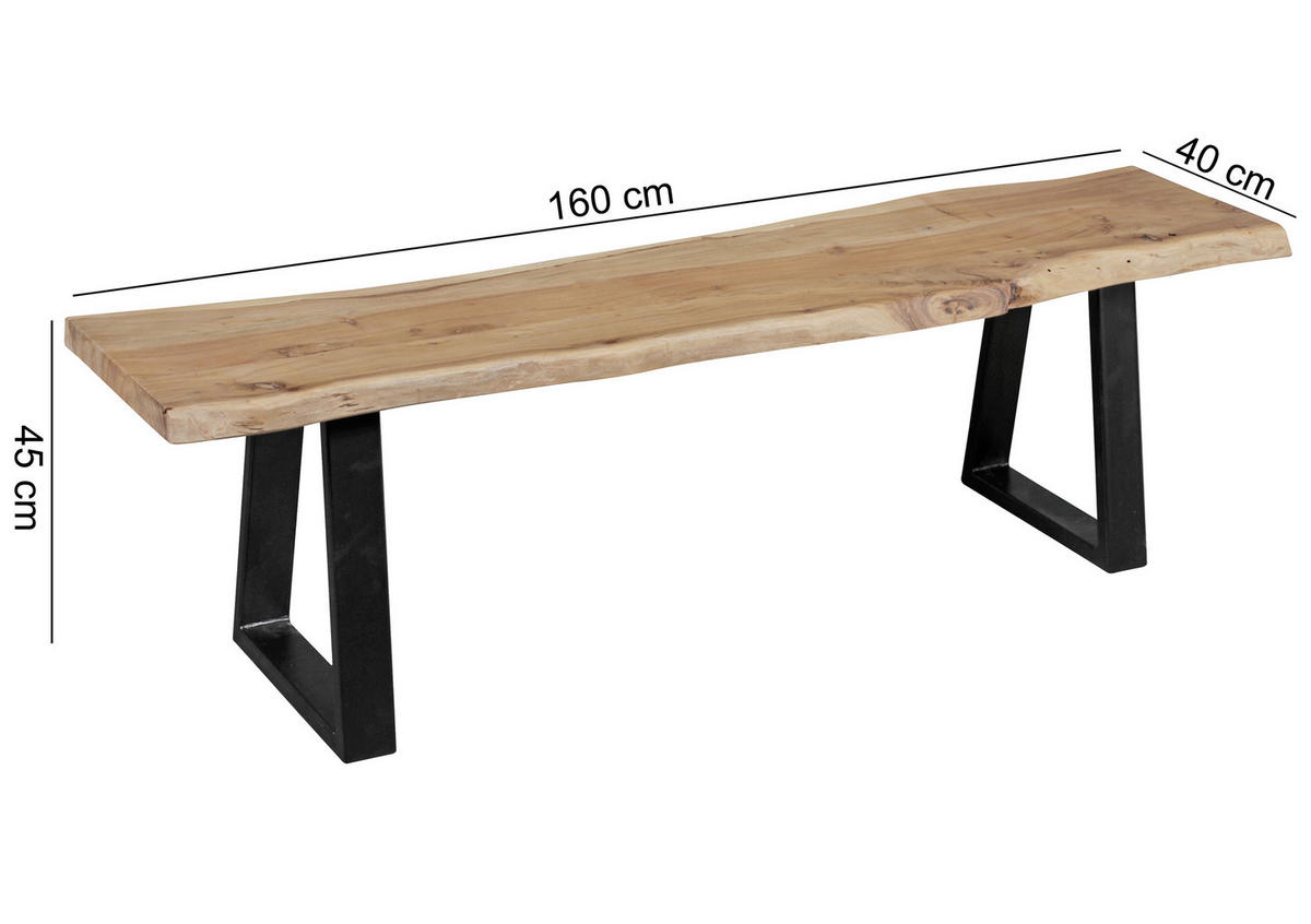 LAVICA, akácia, farba akácie - čierna/farba akácie, Design, kov/drevo (160/45/40cm) - MID.YOU
