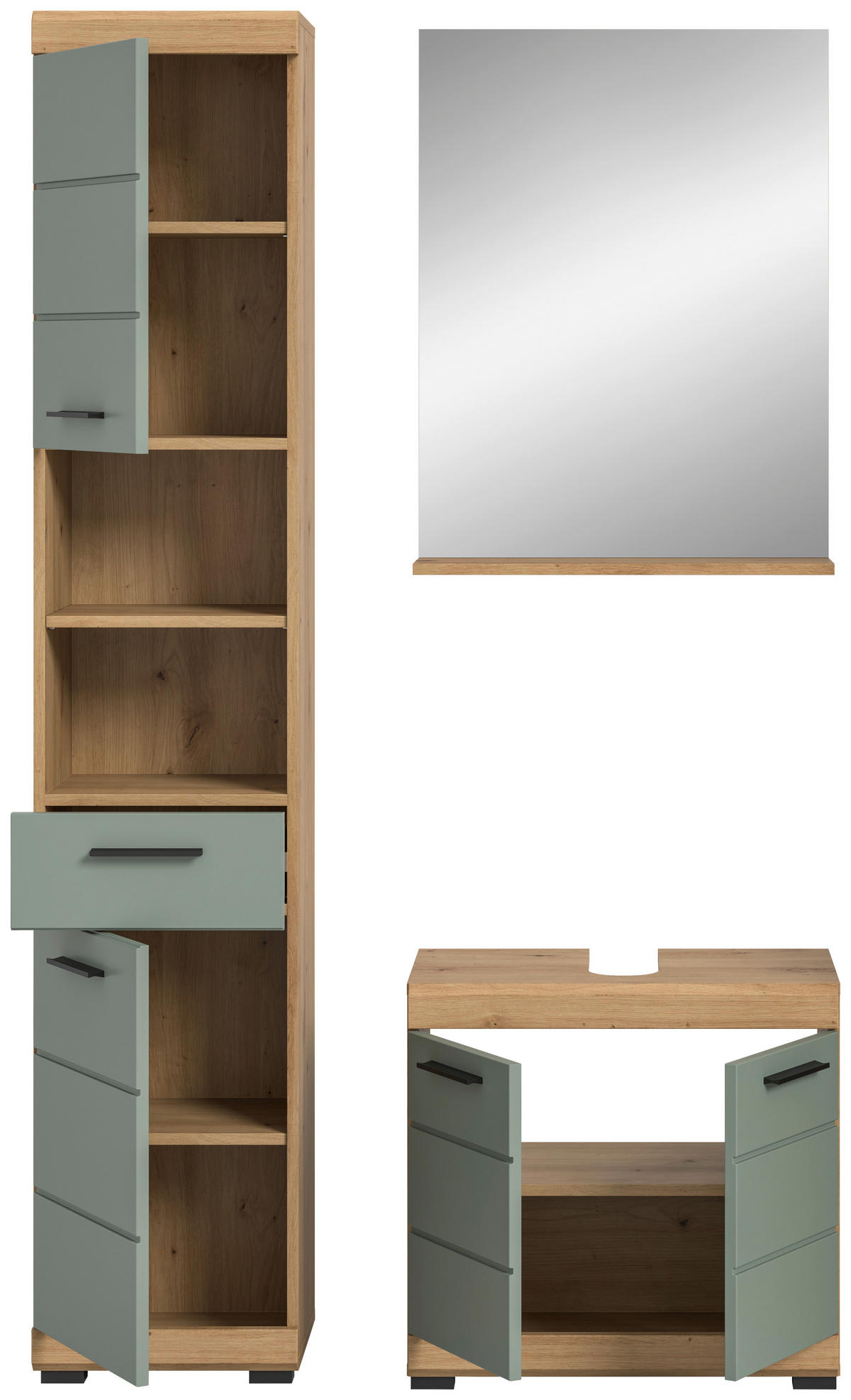 BADEZIMMER 3-teilig  in 97 cm  - Eichefarben/Salbeigrün, MODERN, Glas/Holzwerkstoff (97cm) - MID.YOU