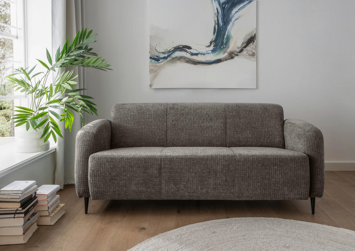 3-SITZER-SOFA in Mikrofaser Graubraun  - Graubraun/Schwarz, Modern, Textil/Metall (180/76/90cm) - Livetastic