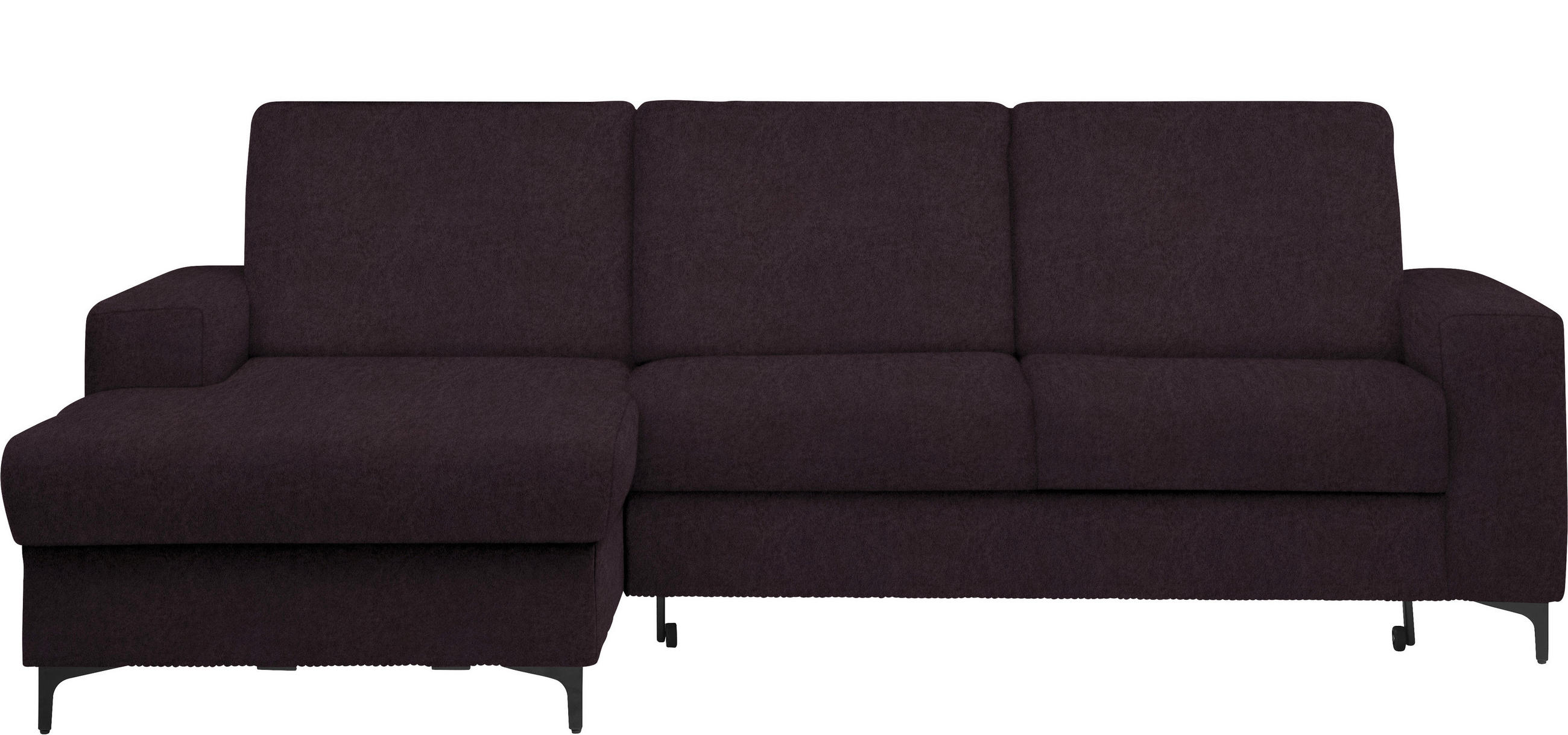 ECKSOFA in Velours Aubergine  - Aubergine/Schwarz, Konventionell, Textil/Metall (167/247cm) - Stylife