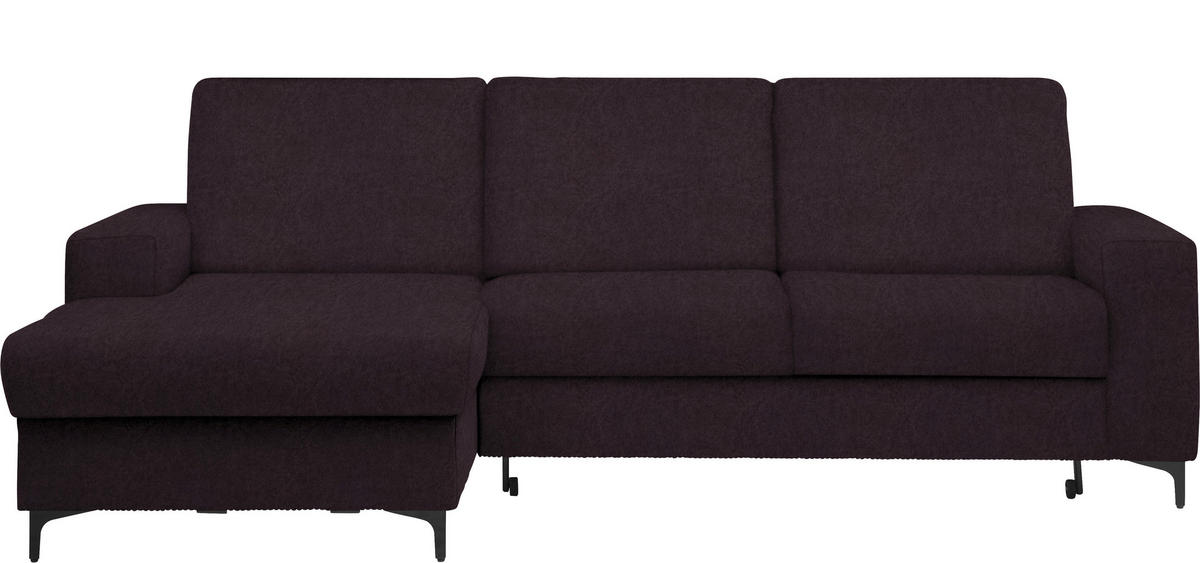ECKSOFA in Velours Aubergine  - Aubergine/Schwarz, Konventionell, Textil/Metall (167/247cm) - Stylife
