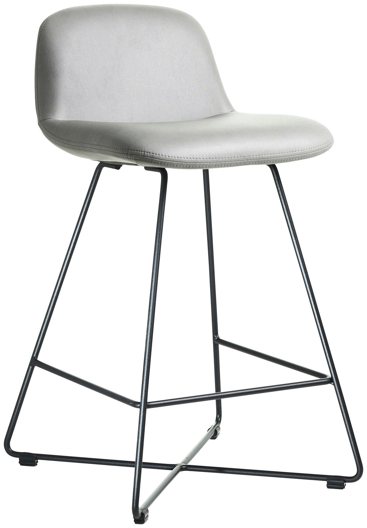 BARHOCKER Lederlook Schwarz, Hellgrau Edelstahl Stoffauswahl  - Hellgrau/Schwarz, Basics, Textil/Metall (50/85/48cm) - Celina Home