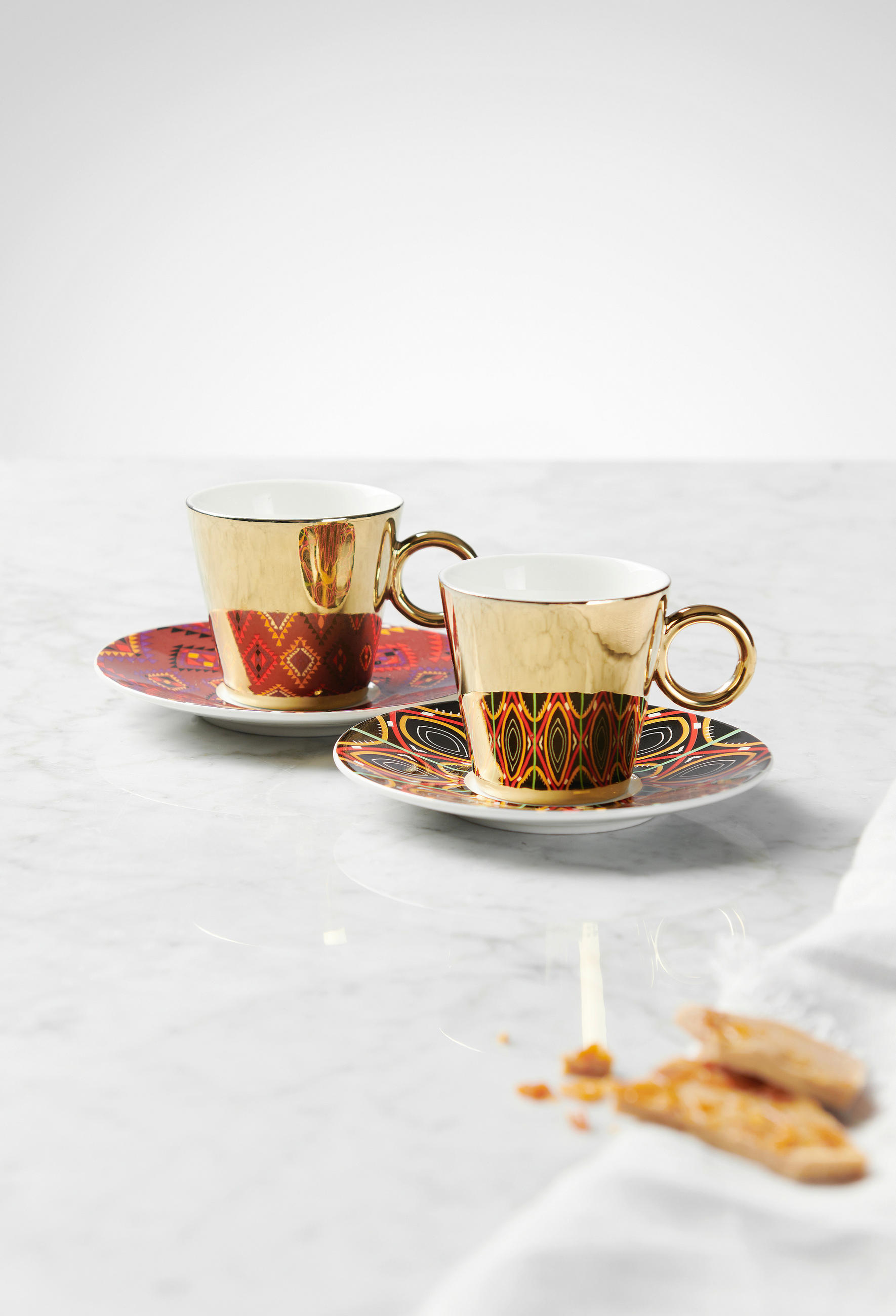 SADA ŠÁLOK nový kostný porcelán (new bone china) keramika  - viacfarebná/zlatá, Trend, keramika - Novel