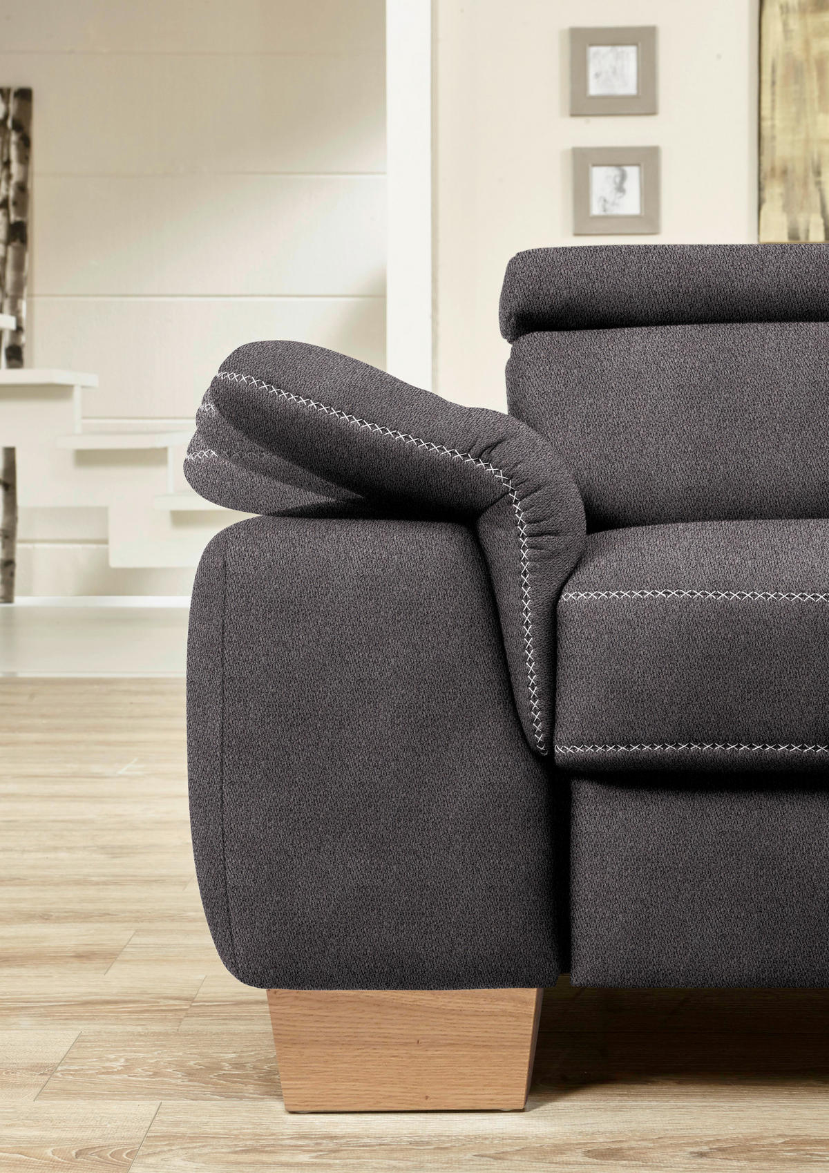 ECKSOFA in Mikrofaser Anthrazit  - Eichefarben/Anthrazit, Natur, Holz/Textil (226/273cm) - Beldomo System