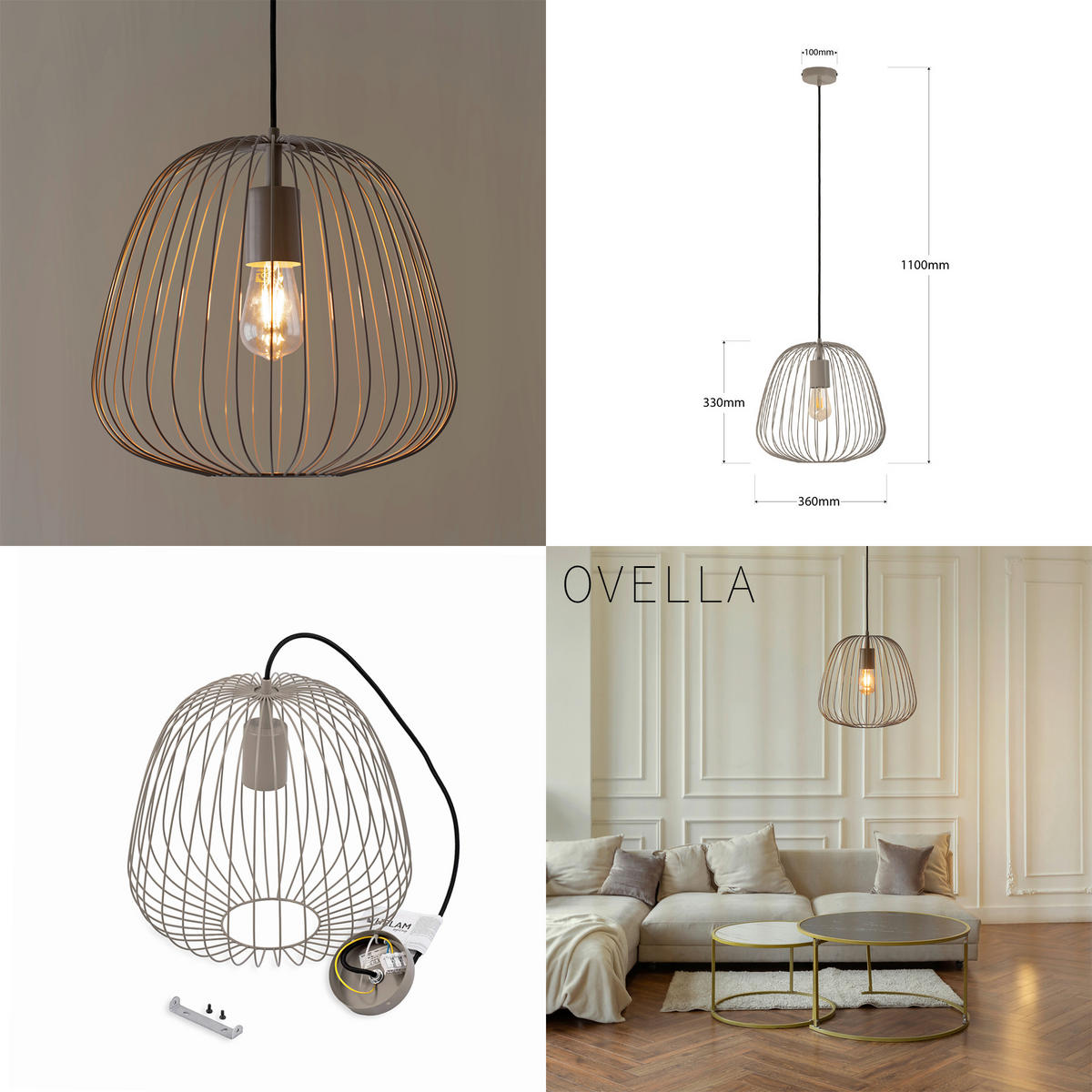 HÄNGELEUCHTE 36/36/110 cm  - Greige, Trend, Metall (36/36/110cm)