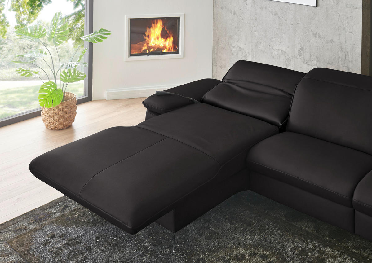 ECKSOFA  Echtleder Schwarzbraun  - Schwarzbraun/Schwarz, Design, Leder/Metall (169/307cm) - Beldomo Premium