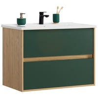 WASCHTISCHKOMBI 85 cm  - Waldgrün/Eichefarben, Basics, Keramik/Holzwerkstoff (85cm) - Stylife