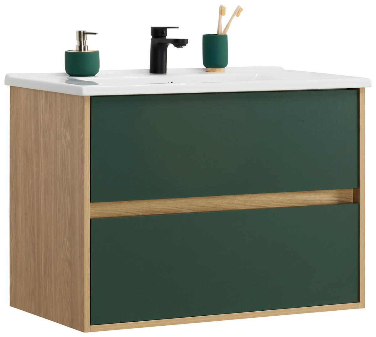 WASCHTISCHKOMBI 85 cm  - Waldgrün/Eichefarben, Basics, Keramik/Holzwerkstoff (85cm) - Stylife