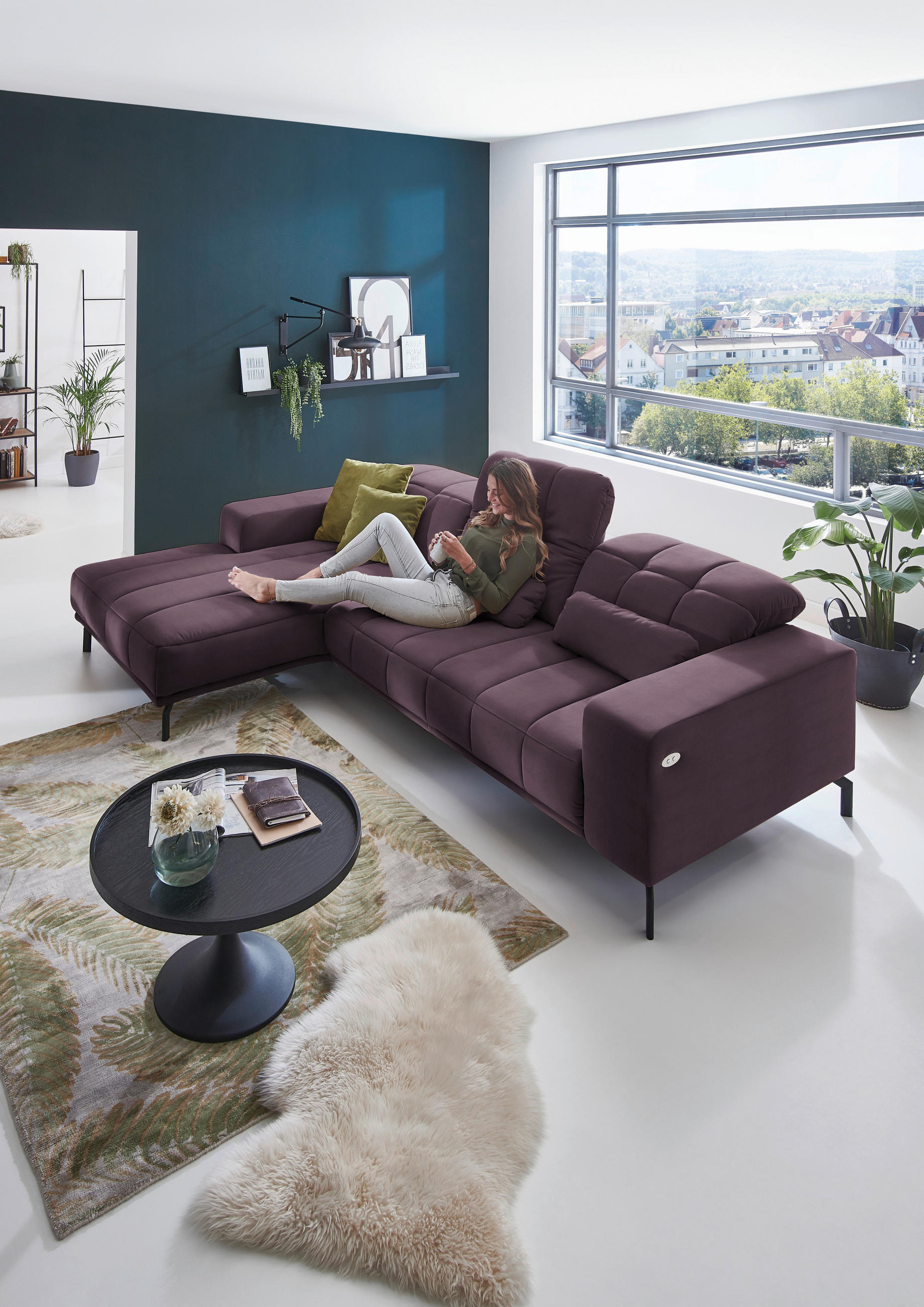 ECKSOFA in Velours Lila  - Lila/Schwarz, Design, Textil/Metall (195/293cm) - Beldomo Style