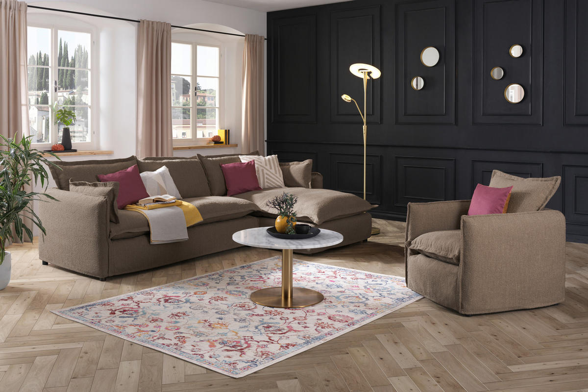 HUSSEN-ECKSOFA in Flachgewebe, Bouclé Braun  - Schwarz/Braun, Trend, Textil/Metall (295/165cm) - Livetastic
