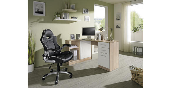 ECKSCHREIBTISCH 150/120/75 cm in Weiß, Eichefarben - Eichefarben/Alufarben, KONVENTIONELL, Holzwerkstoff/Kunststoff (150/120/75cm) - Venda