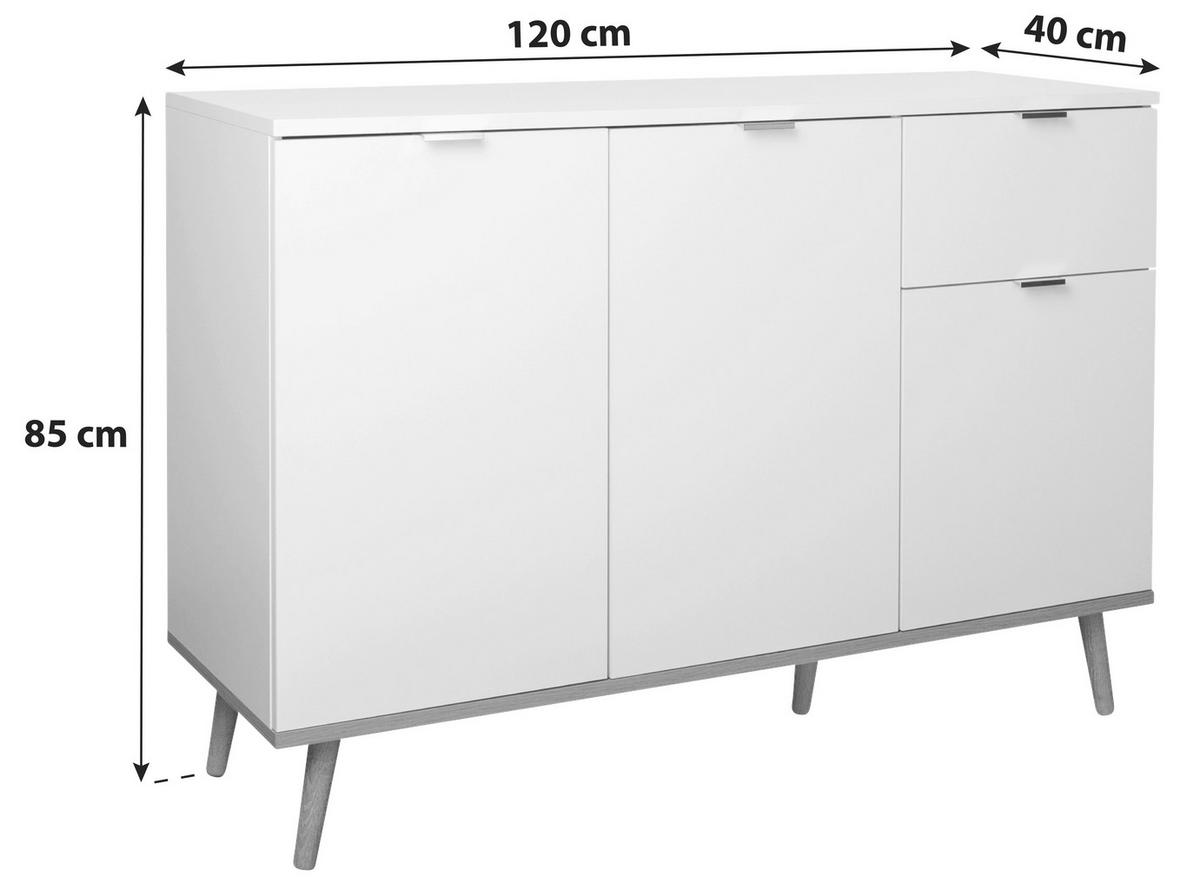 KOMODA, bela, hrast sonoma  - srebrne barve/bela, Konvencionalno, kovina/leseni material (120/85/40cm) - MID.YOU