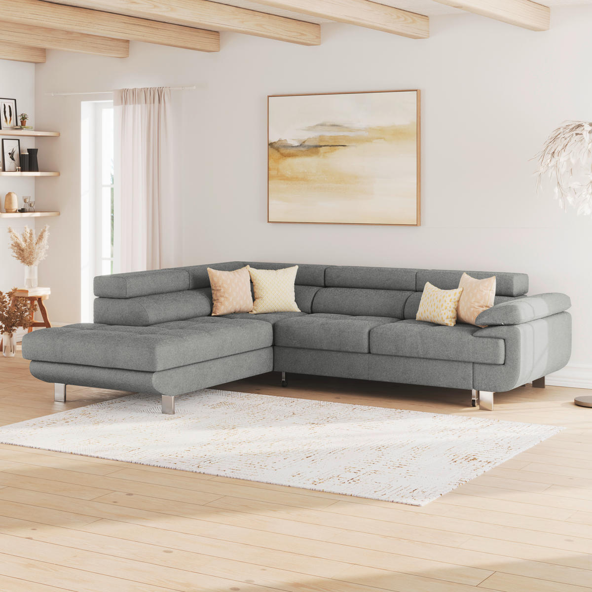 ECKSOFA in Drell Dunkelgrau  - Dunkelgrau, Modern, Textil/Metall (230/270cm) - MID.YOU