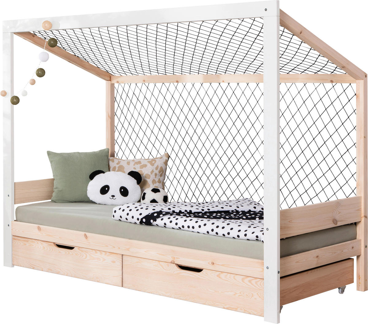 STAURAUMBETT 90/200 cm  in Naturfarben, Weiß  - Naturfarben/Weiß, MODERN, Holz/Textil (90/200cm) - MID.YOU