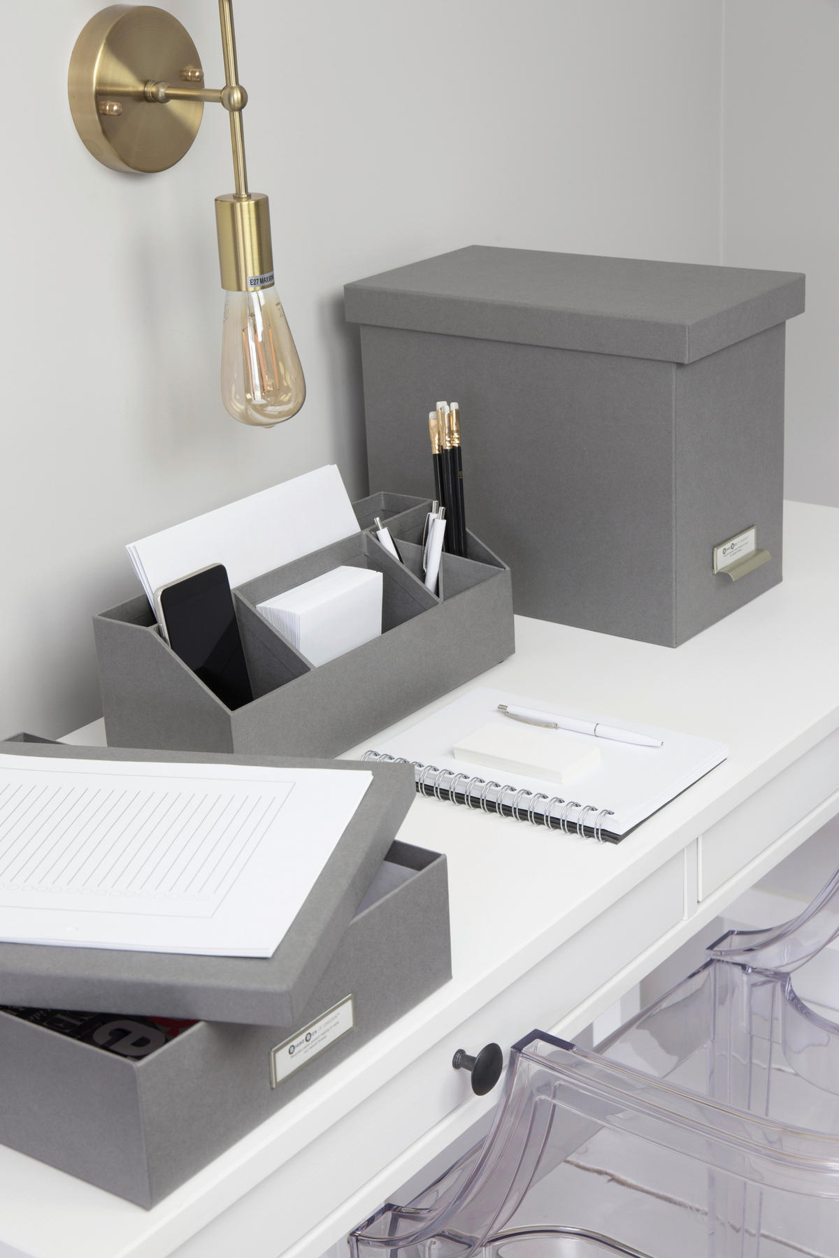 TISCHORGANIZER    12.5/33/12.5 cm  - Grau, Basics, Karton/Papier (12.5/33/12.5cm)