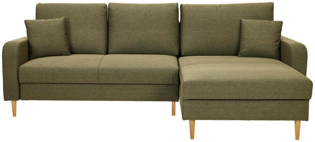 ECKSOFA in Flachgewebe Olivgrün  - Eiche Wotan/Olivgrün, Konventionell, Holz/Textil (255/157cm) - Carryhome
